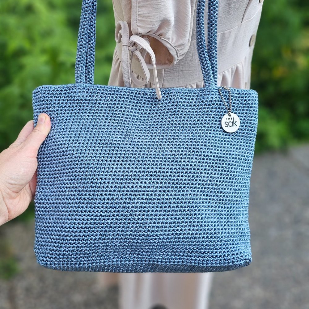 The Sak Crochet Hobo Shoulder Bag, Dusty Blue, Excellent condition - Picture 3 of 6